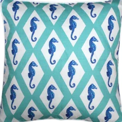 Capri Turquoise Argyle Seahorse Throw Pillow 20x20