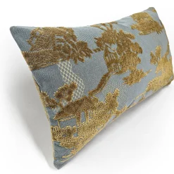 Dalian Gold and Teal Woven Velvet Throw Pillow 12x24