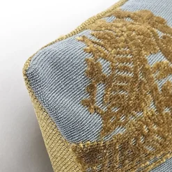 Dalian Gold and Teal Woven Velvet Throw Pillow 12x24