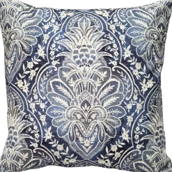 Leone Damask Denim Blue Throw Pillow 21x21