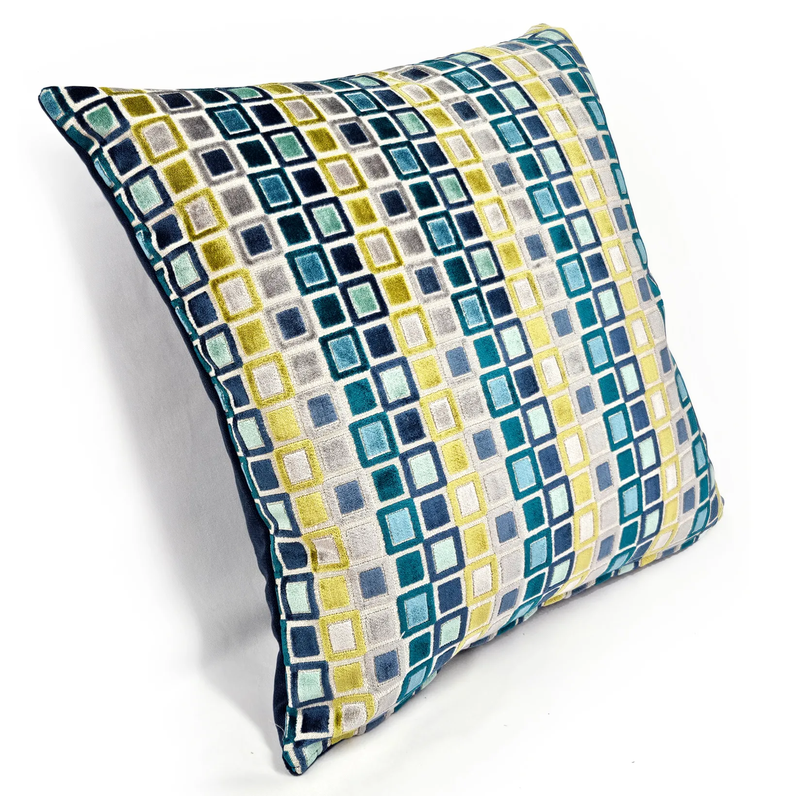 Mod Grid Aqua Velvet Throw Pillow 21x21