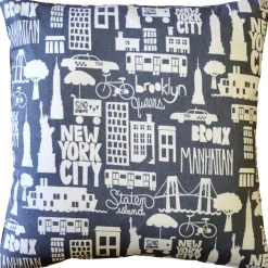 New York City Cotton Print Throw Pillow 17x17