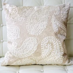 Rochelle Vanilla Paisley Velvet Pillow 20x20