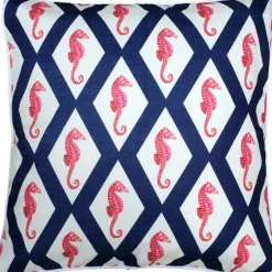 Sea Island Navy and Red Argyle Seahorse Throw Pillow 20x20