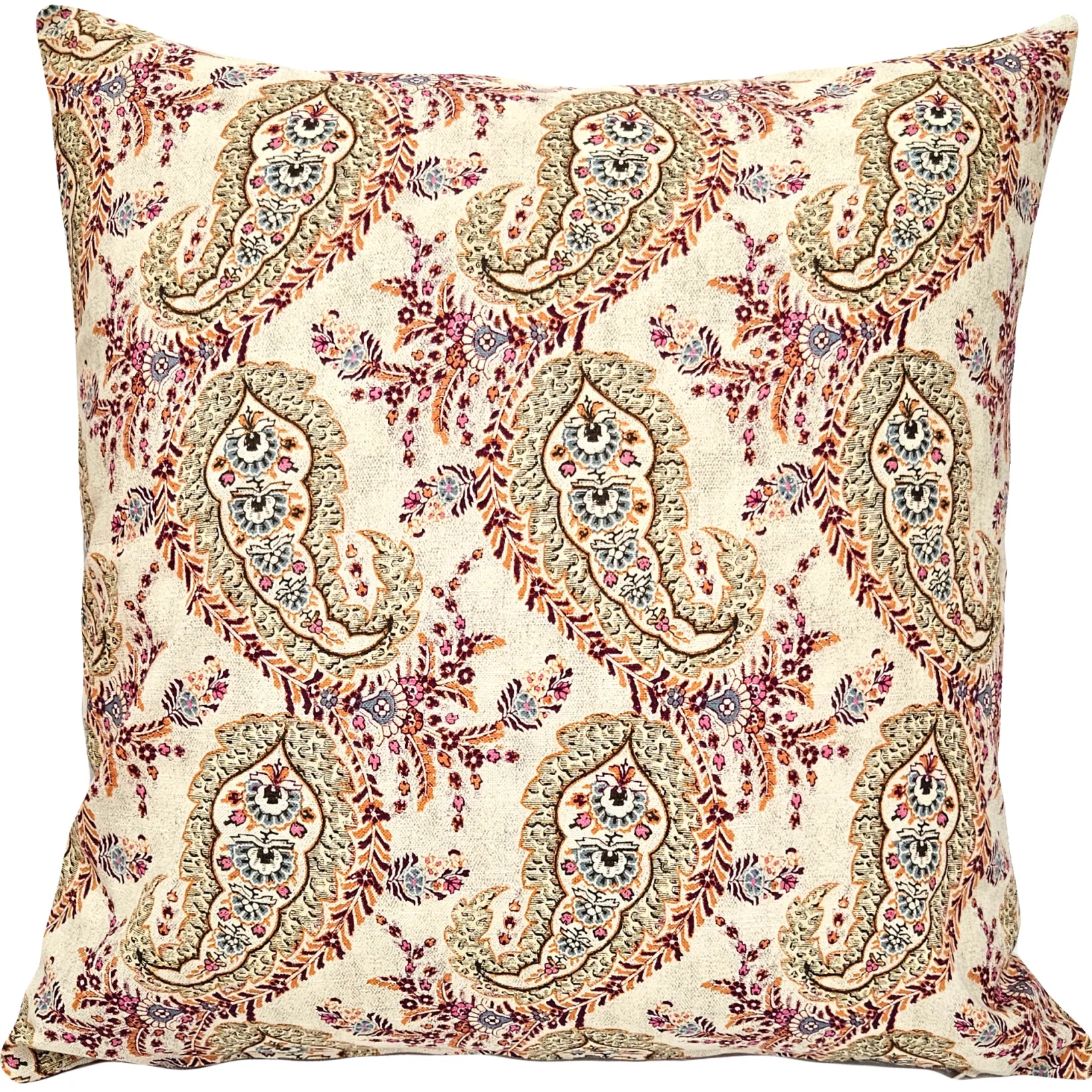 Sunset Paisley Cotton Square Throw Pillow 25x25