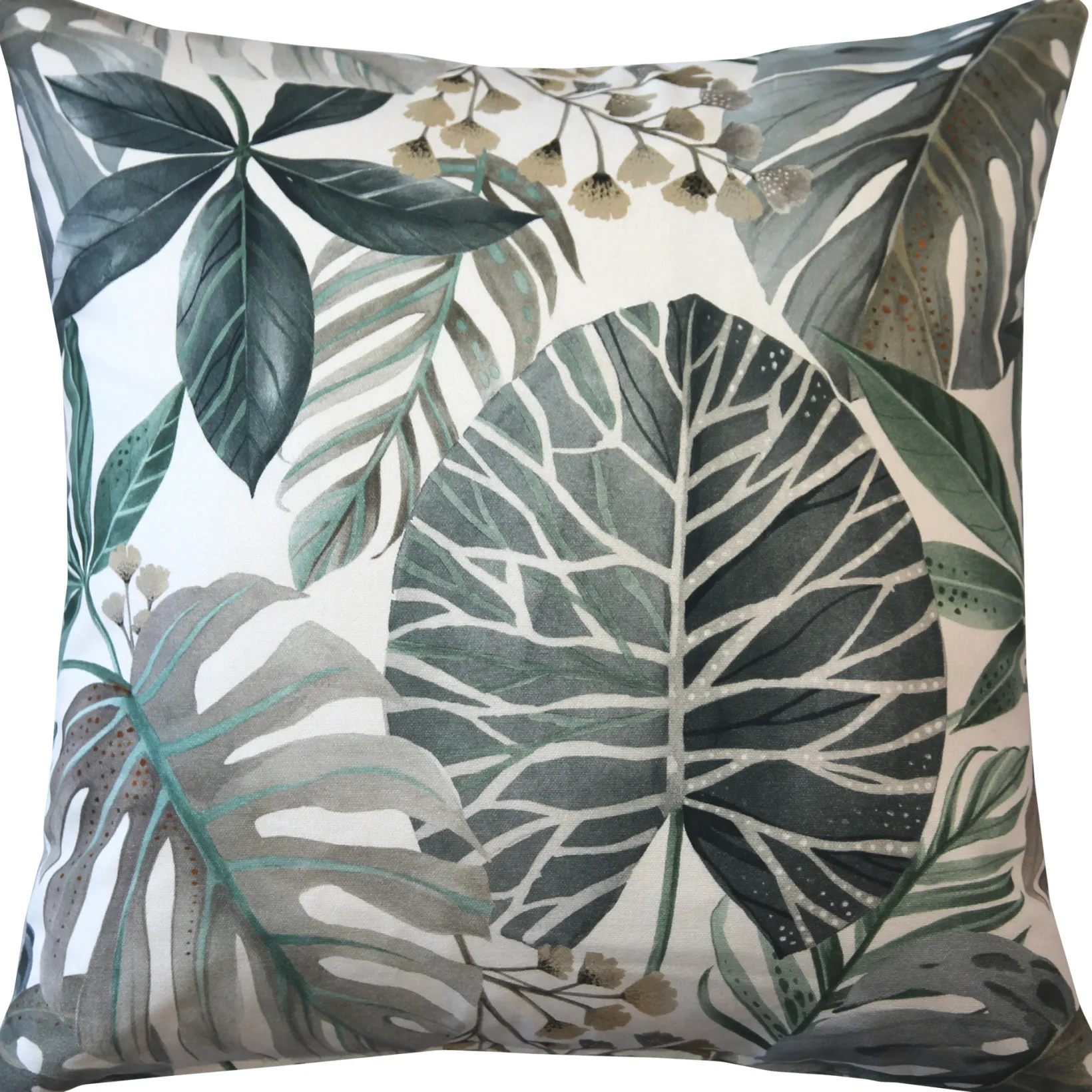 Thai Garden Gray Leaf Throw Pillow 20x20
