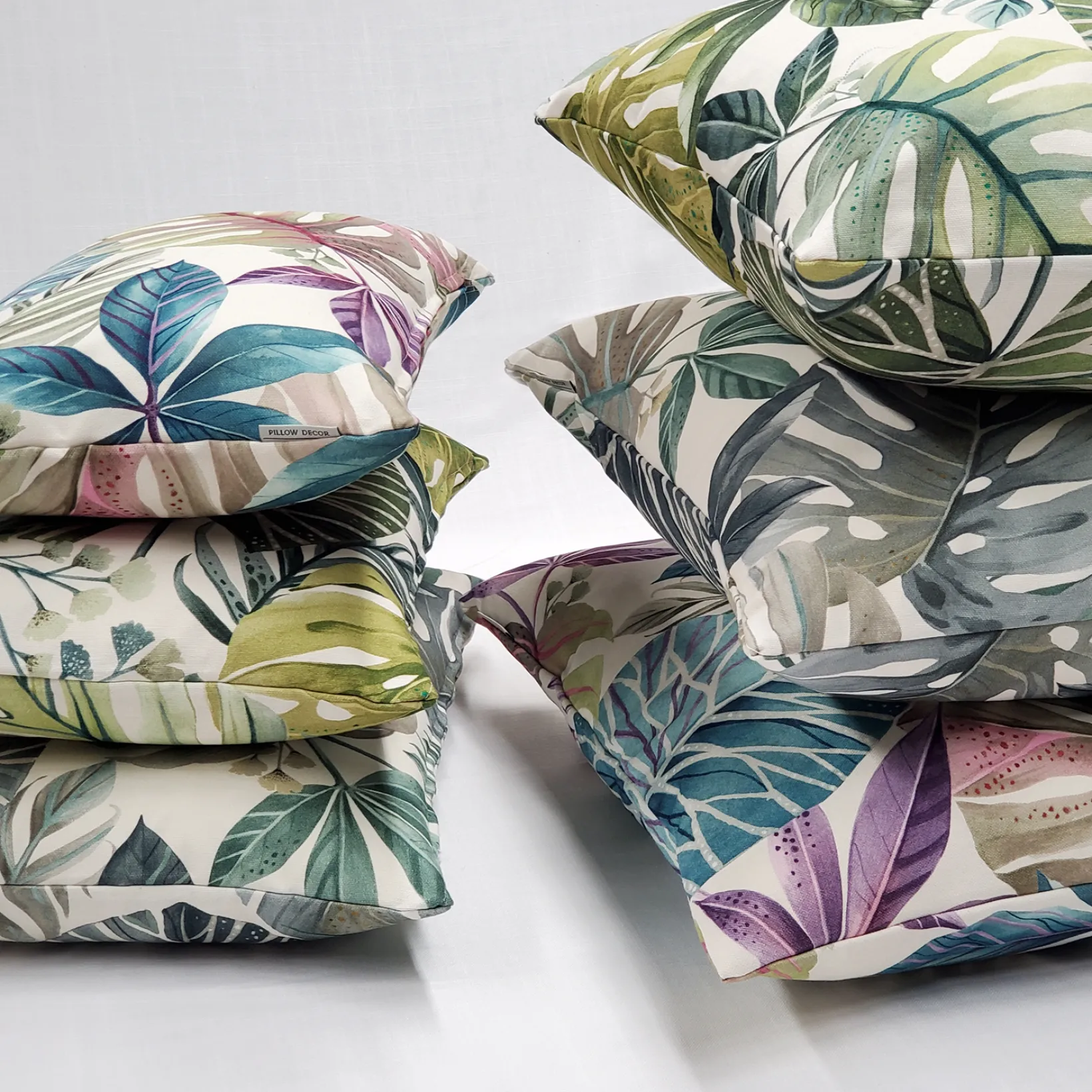 Thai Garden Gray Leaf Throw Pillow 20x20