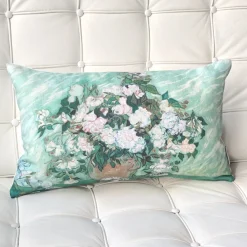 Van Gogh Vase with Pink Roses Throw Pillow