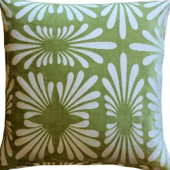 Velvet Daisy Green 20x20 Throw Pillow