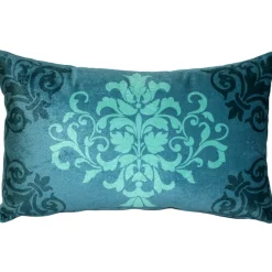 Velvet Damask Teal Throw Pillow 11x18